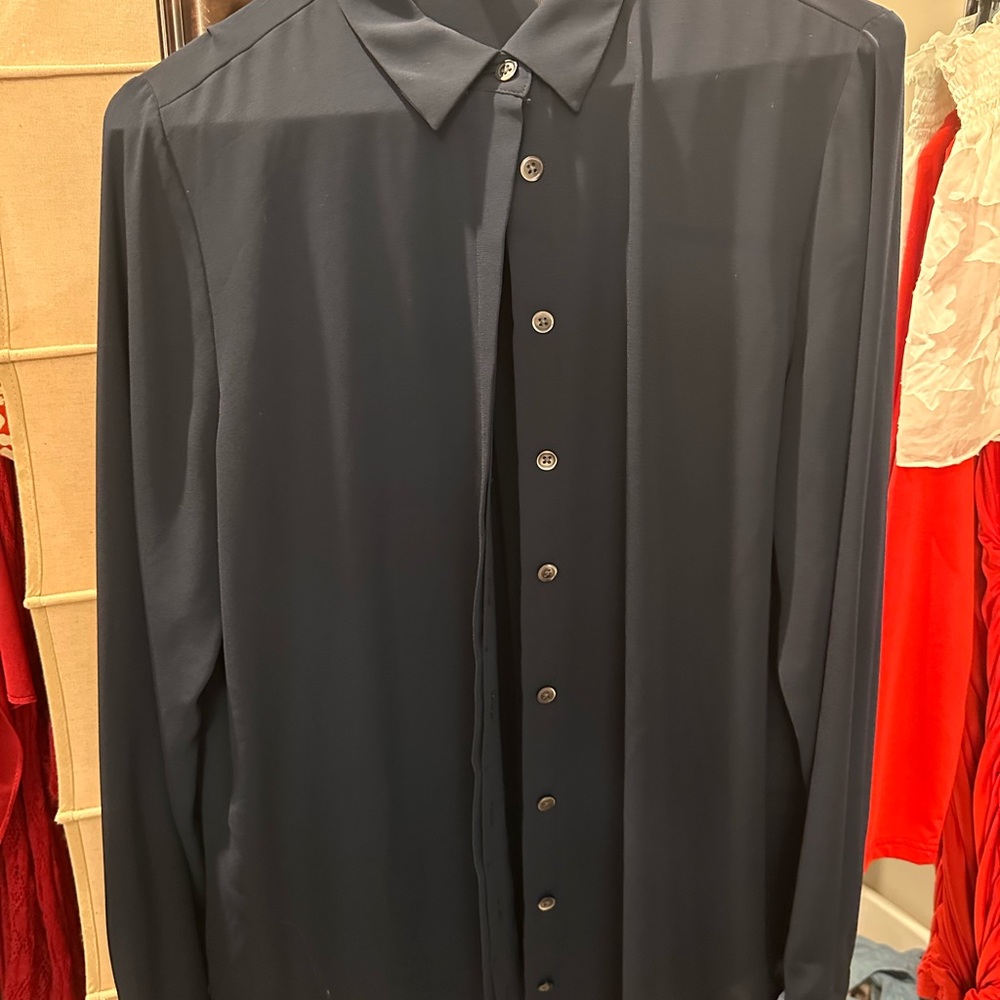 Ann Taylor Women's Sheer Navy Button Down Shirt Sz med